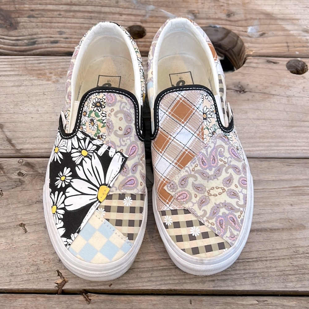VANS Meadow Patchwork Slip On Skate Shoes Sneakers Multi Daisy plaid US 7 EUR 37